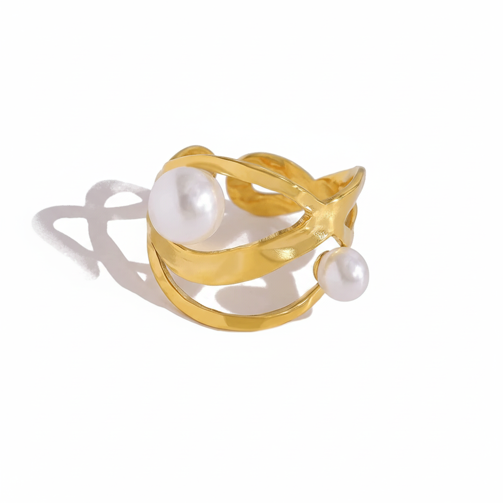 Bague plaqué or perles